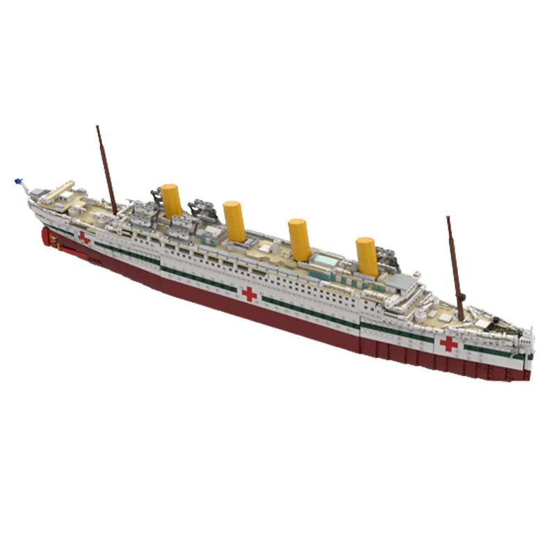 Britannia Hospital Ship model built from 3445 small plastic building blocks in British Nick colour