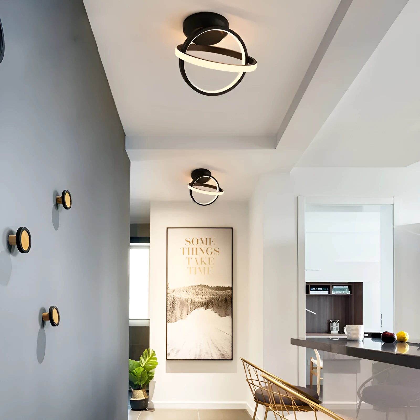 Modern LED ceiling light with round acrylic shade, 29W, suitable for hallway and corridor, black or white finish