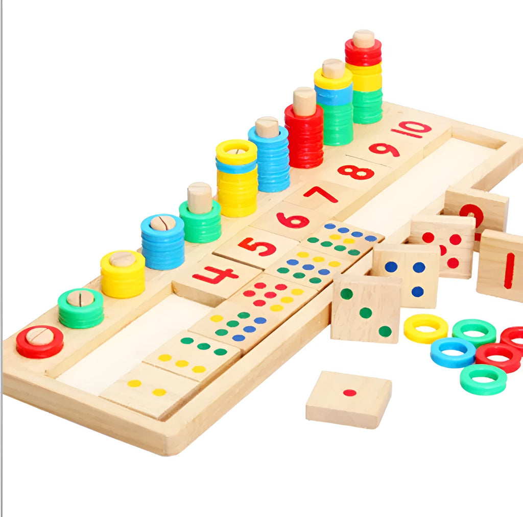 Montessori teaching log board in rubber wood with a plastic ring, packed size 43x14x4.5 cm