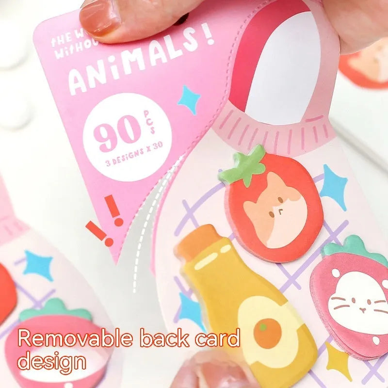 Small animal shaped sticky note set with 90 pages showing six cover designs including a kitten, puppy, and sea otter.