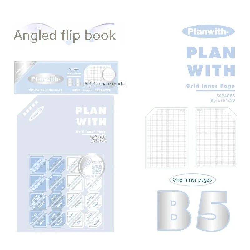 Oblique angle book series artsy ins style salt series notebook in A5 and B5 sizes with white or plaid blue covers