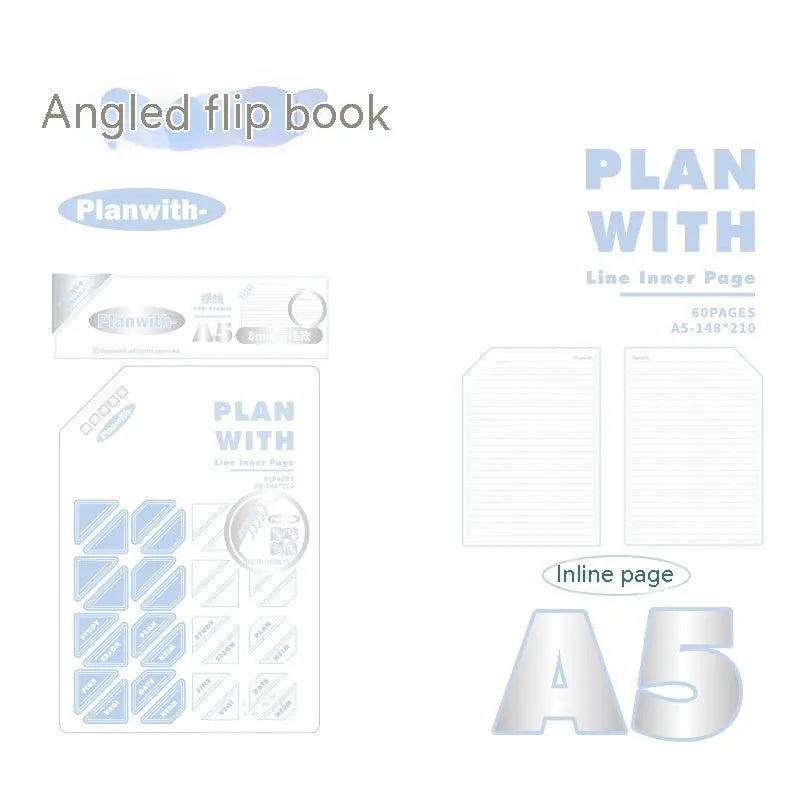 Oblique angle book series artsy ins style salt series notebook in A5 and B5 sizes with white or plaid blue covers