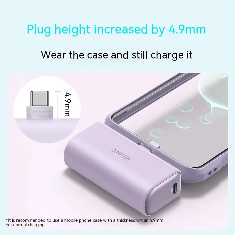Compact capsule-shaped power bank in multiple colours with a fold-out USB-C cable.