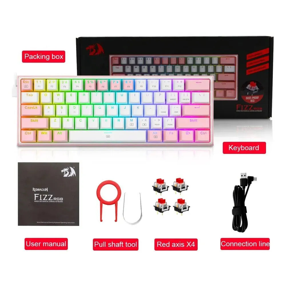 k617 wired RGB mechanical keyboard in white pink colour with multimedia keys
