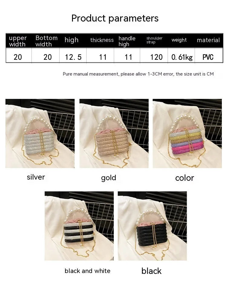 Women's retro crossbody dinner bag with pearl bead detailing in soft PU material