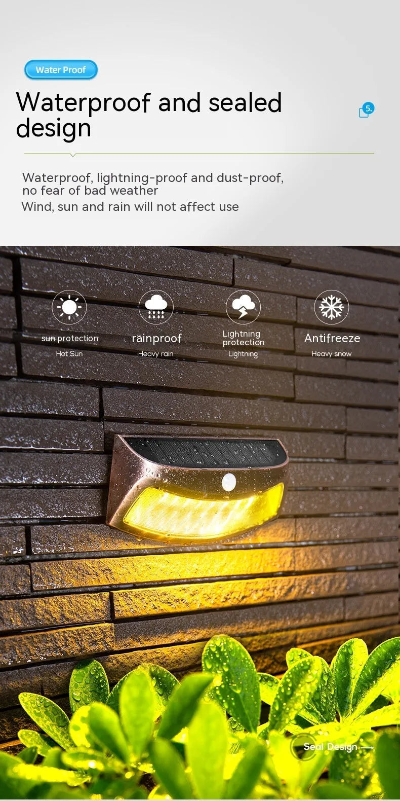 Solar outdoor wall lamp with decorative smiling face design for garden and courtyard lighting