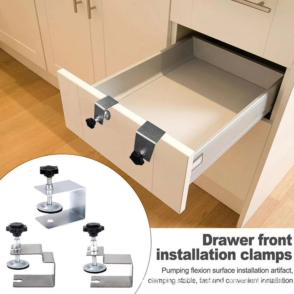 Drawer panel fixing clip set showing dual-use, three-use and U-clip designs for wood cabinet assembly