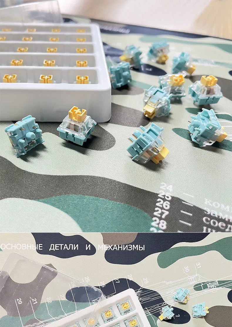 36 pale lemon-yellow Tiger Mo Sea Salt Lemon PRO Mute mechanical keyboard switches laid out.