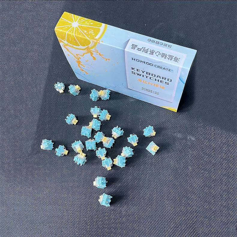 36 pale lemon-yellow Tiger Mo Sea Salt Lemon PRO Mute mechanical keyboard switches laid out.