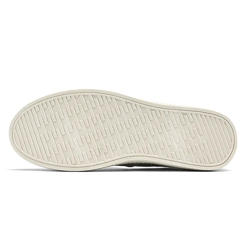 Men's beige canvas shoes with round toe and shallow mouth design on PVC sole