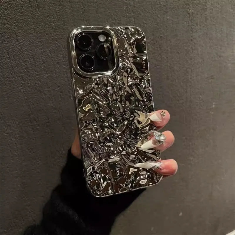 Tin foil pleated silicone phone case for Apple iPhone showing embossed texture