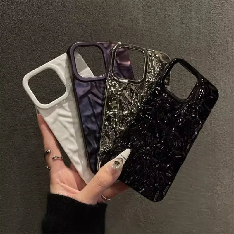 Tin foil pleated silicone phone case for Apple iPhone showing embossed texture