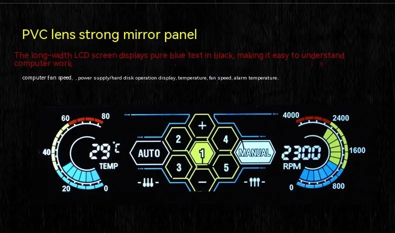 Black computer case touch screen temperature controller for optical drive bay installation