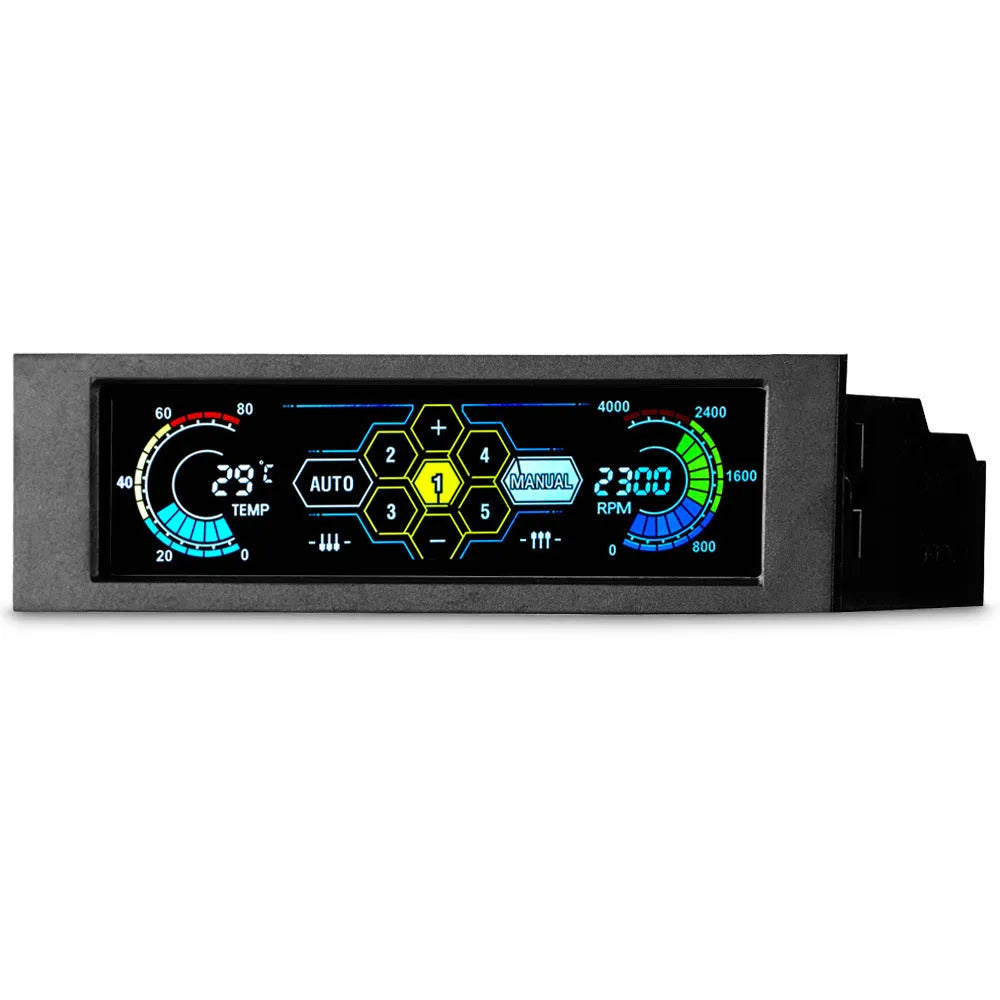 Black computer case touch screen temperature controller for optical drive bay installation