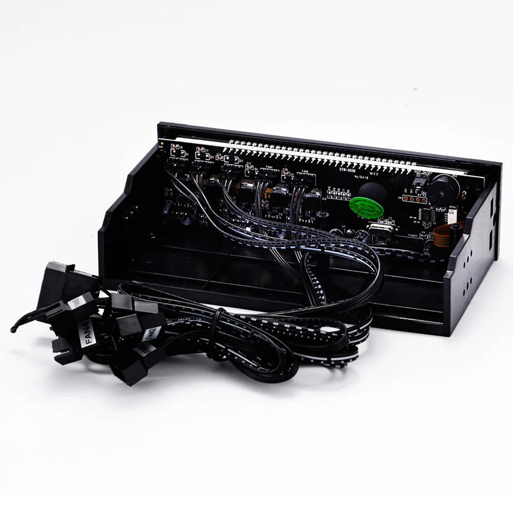 Black computer case touch screen temperature controller for optical drive bay installation