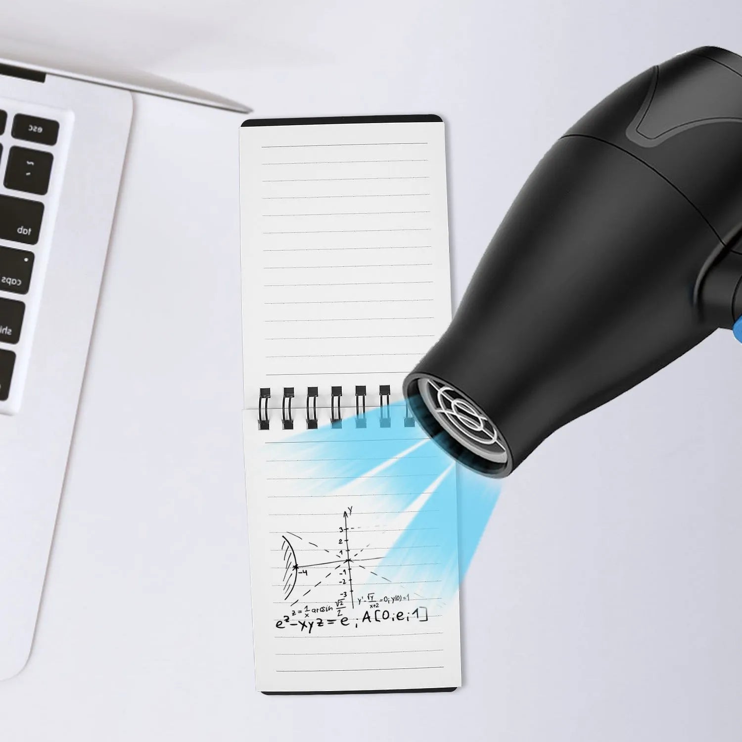 Spiral-bound business notepad with transparent cover and included pen