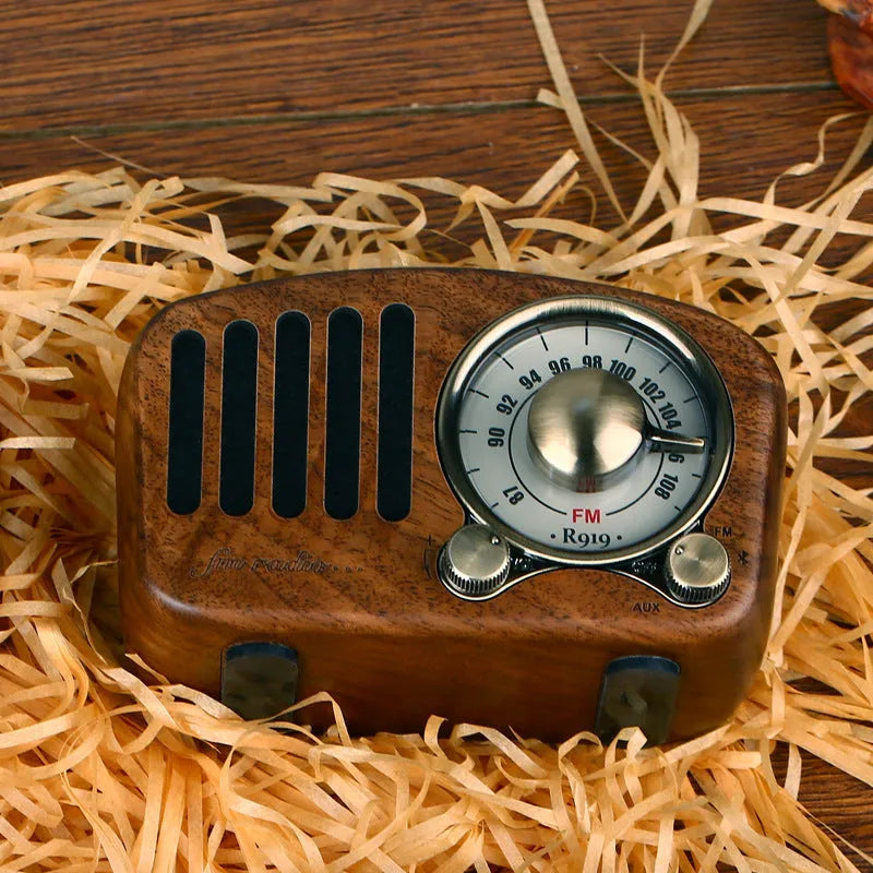 Retro wooden wireless Bluetooth mini speaker in cherry wood finish
