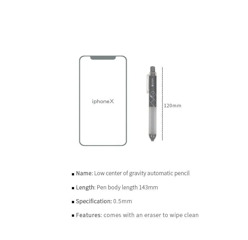 0.5mm mechanical pencil with cloud grip in black and white minimalist design
