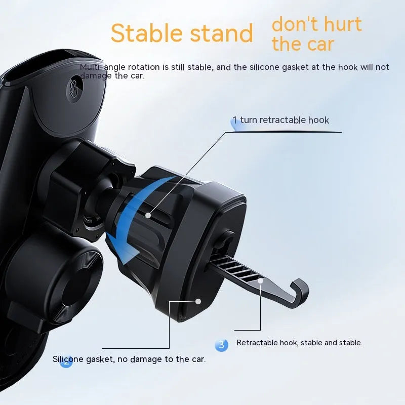 Car wireless charger phone bracket, 15W, electric clamping, air outlet mount, 130x65x24mm, black or silver