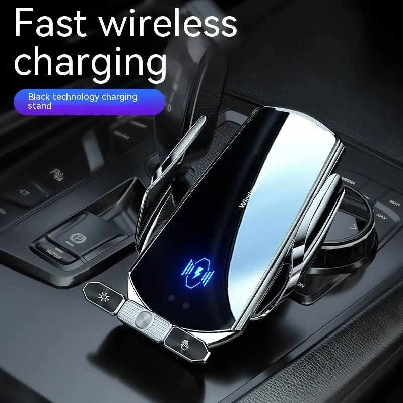 Car wireless charger phone bracket, 15W, electric clamping, air outlet mount, 130x65x24mm, black or silver