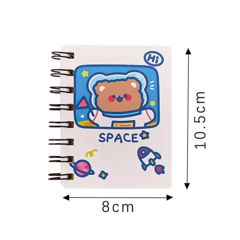 Astronaut series pocket notebook in 10.5cm by 8cm size, showing cover options: Astronaut Bear, Planet Teddy, Space Cat, UFO.