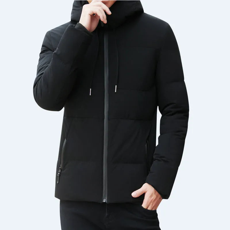 Men's casual polyester coat in solid red, grey, black or dark blue, sizes M to XXXXL, lightweight everyday jacket