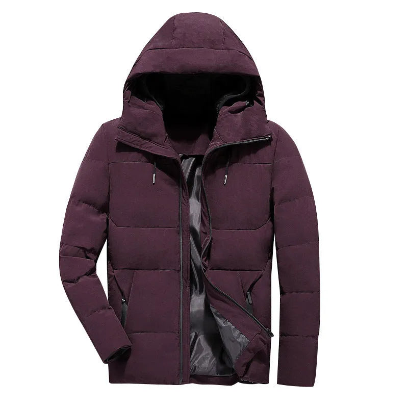 Men's casual polyester coat in solid red, grey, black or dark blue, sizes M to XXXXL, lightweight everyday jacket