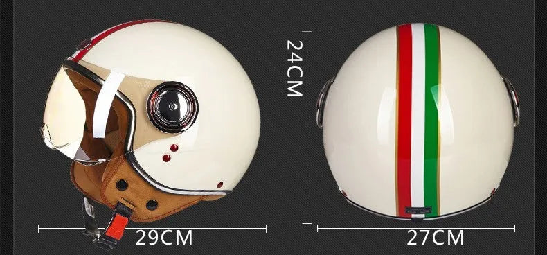 White, red, and green ABS plastic half helmet for motorcycles and electric bicycles in sizes M L XL.