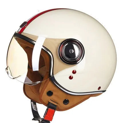 White, red, and green ABS plastic half helmet for motorcycles and electric bicycles in sizes M L XL.
