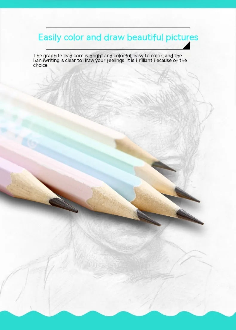 Basswood thermal transfer pencil with six-angle hexagonal rod design showing wooden barrel and HB graphite refills