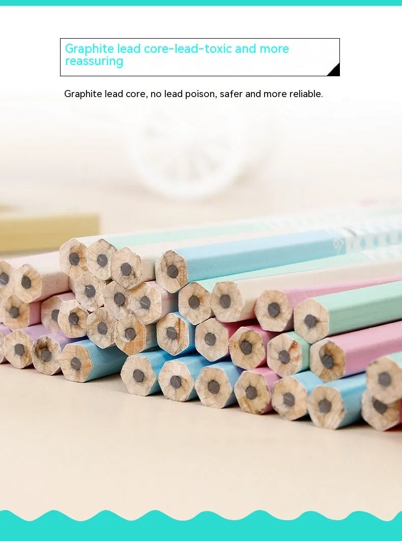 Basswood thermal transfer pencil with six-angle hexagonal rod design showing wooden barrel and HB graphite refills