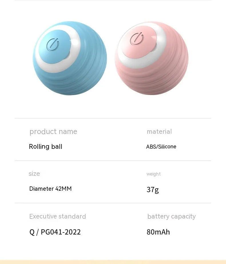 Blue rechargeable automatic moving cat toy ball on floor with charging cable