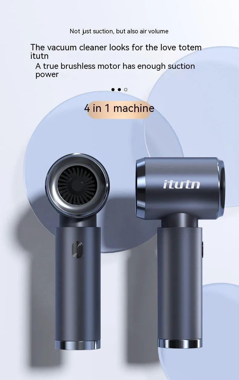 Handheld wireless car vacuum cleaner in space-like grey colour with blowing and suction functions