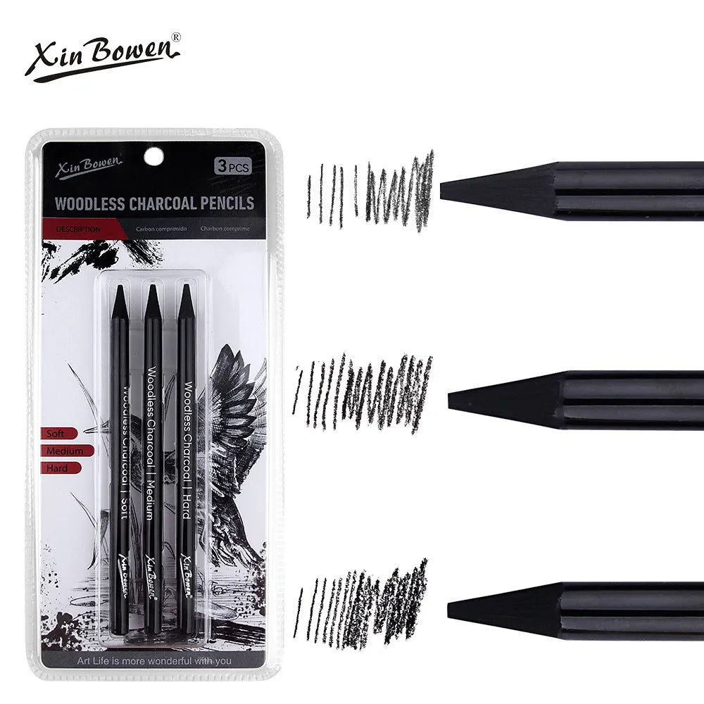 Six wood-free graphite sketching pencils showing different hardness grades HB 2B 4B 6B 8B EE