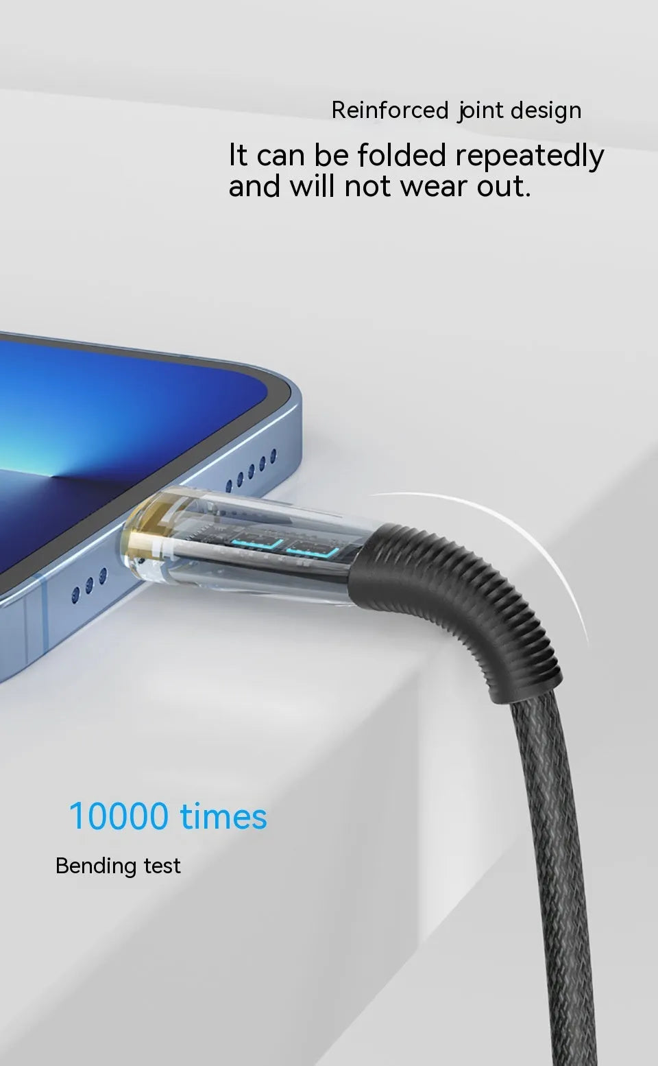 Low temperature fast charging Type-C data cable, woven braided, in black 1.2m length