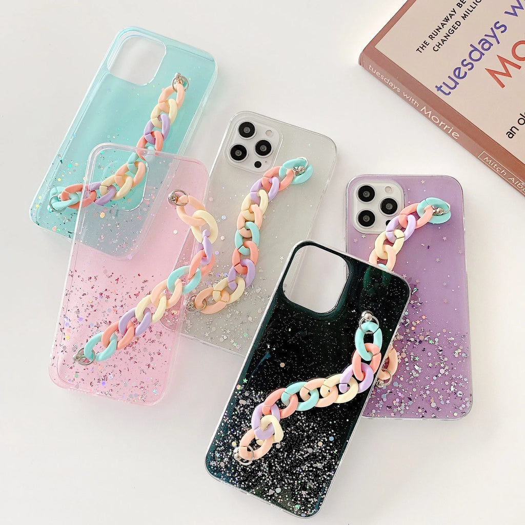 Epoxy resin phone case with bracelet starry design for iPhone 15