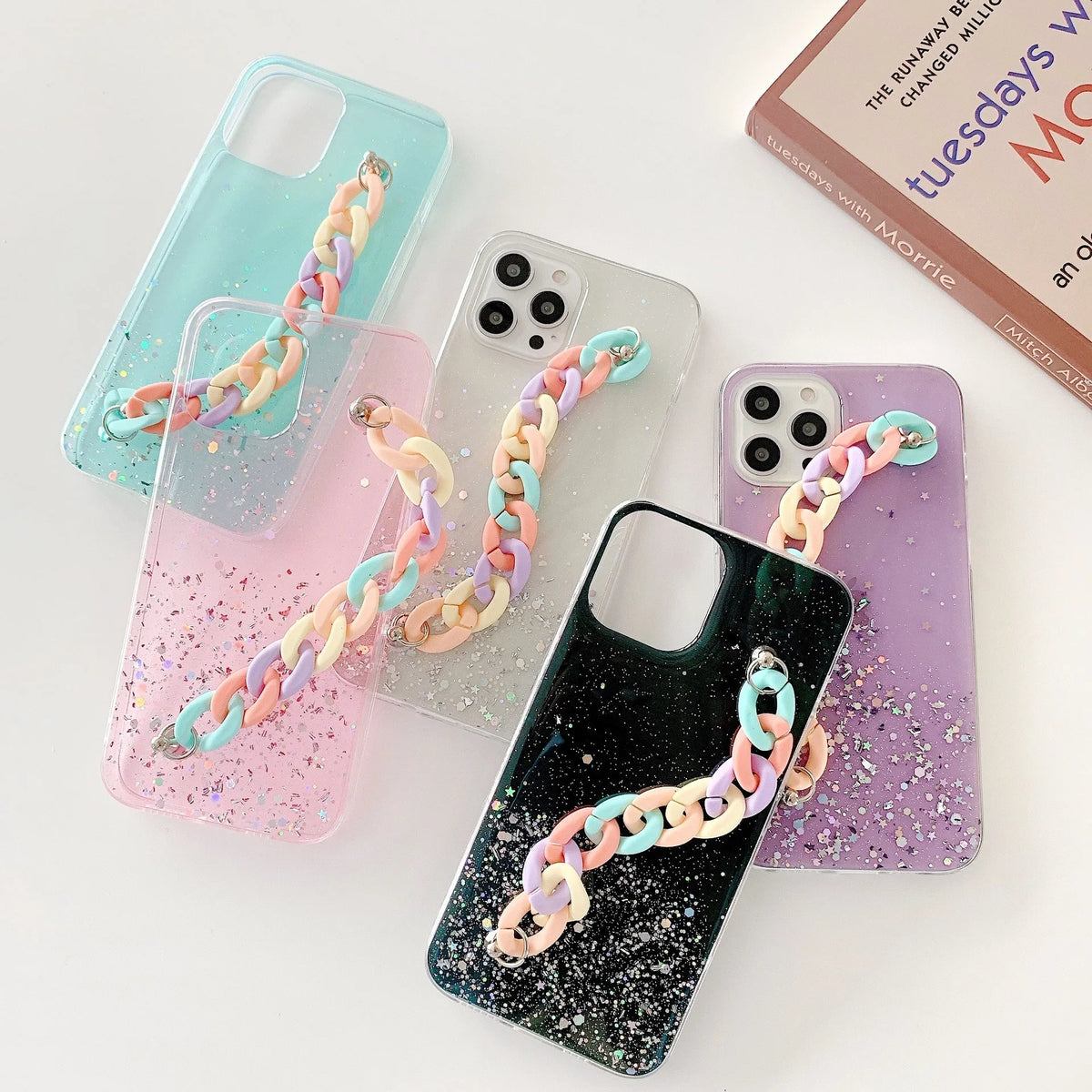 Epoxy resin phone case with bracelet starry design for iPhone 15