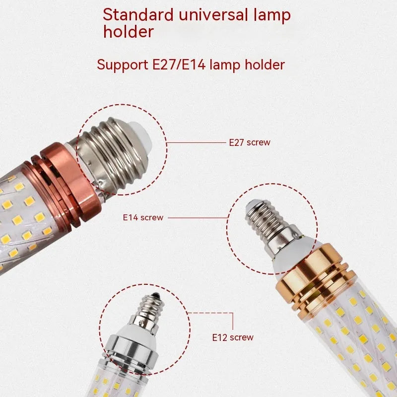 E14 screw LED corn bulb showing 60 yellow LED beads with three colour temperature options displayed