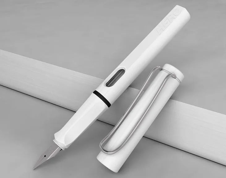 Engravable fountain pen with iridium nib, rotating ink absorption, and visual window, available in multiple colours