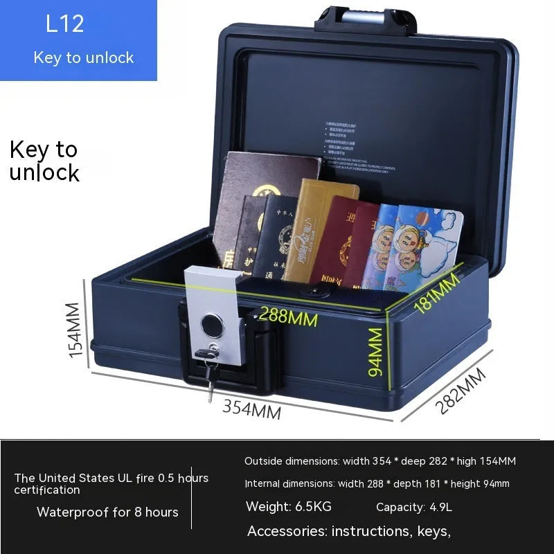 Portable L12 mechanical combination safe box in heavy-duty steel.