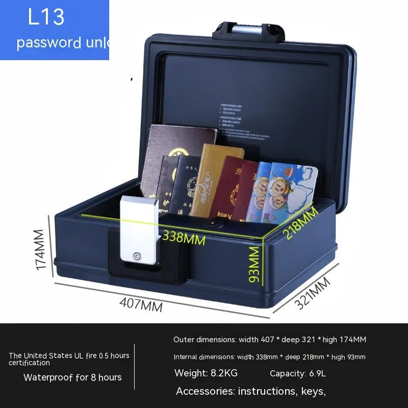 Portable L12 mechanical combination safe box in heavy-duty steel.