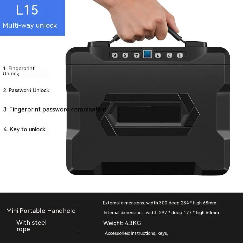 Portable L12 mechanical combination safe box in heavy-duty steel.