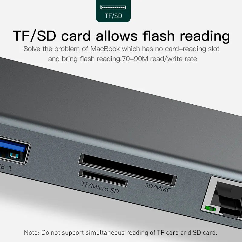 Ten-port aluminium docking station with cooling bracket for HDMI VGA and Gigabit Ethernet conversion
