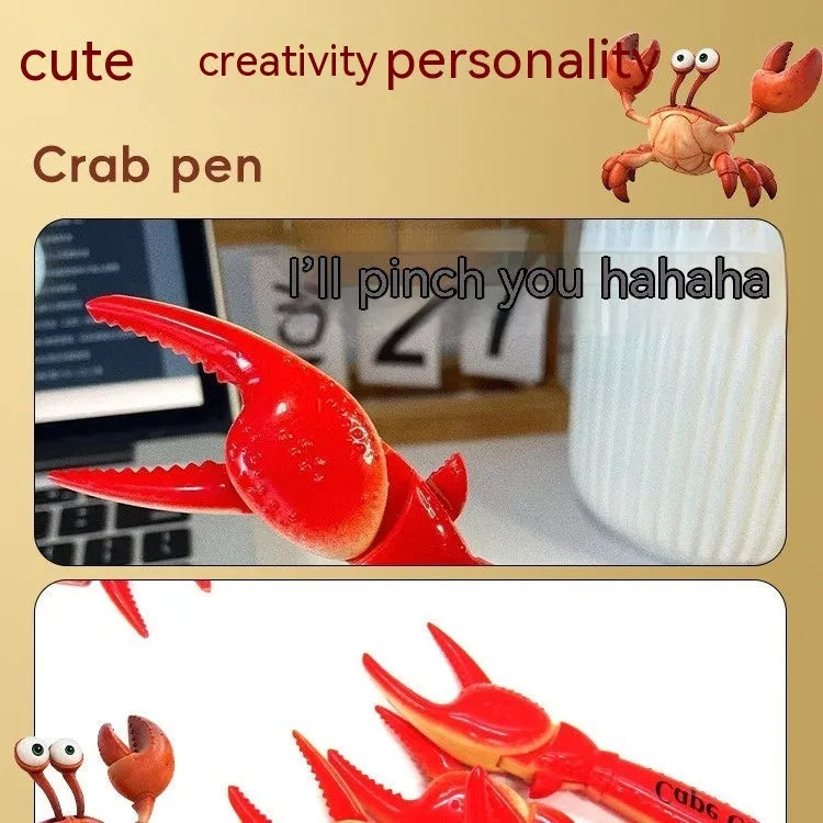 Crab-themed ballpoint pen with interactive pressing can clip mechanism