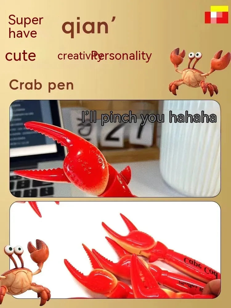 Crab-themed ballpoint pen with interactive pressing can clip mechanism