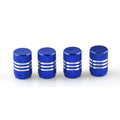 Set of coloured aluminium alloy car tyre valve caps showing black, red, blue, gold, and silver options.