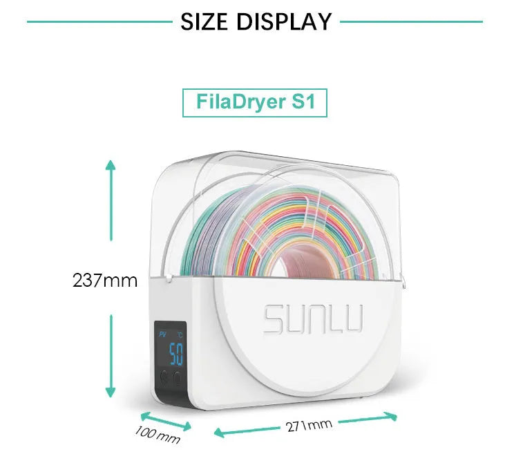 S1 Plus 3D printing consumables drying box with 48W continuous operation and compact dimensions 271x100x273mm