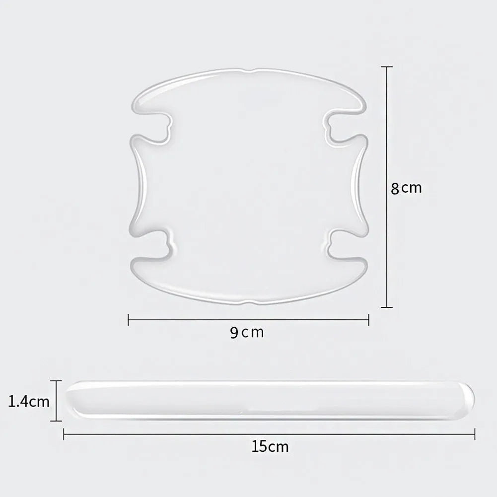 Four clear 3D adhesive bumper stickers for car interior door handle scratch protection