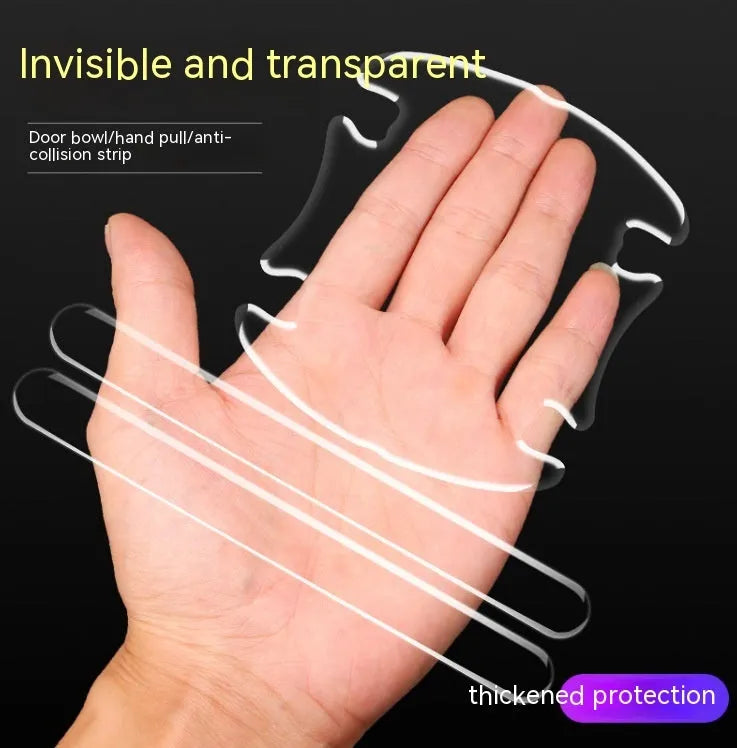 Four clear 3D adhesive bumper stickers for car interior door handle scratch protection