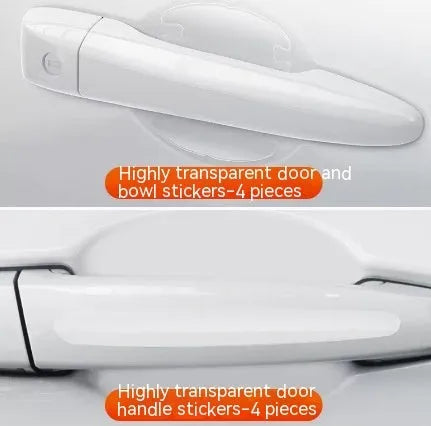 Four clear 3D adhesive bumper stickers for car interior door handle scratch protection